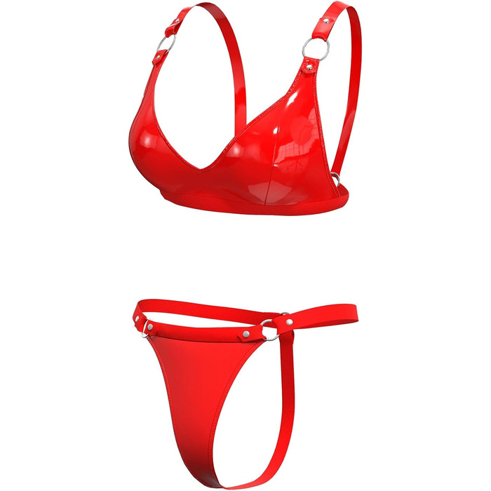 Жіночий комплект спідньої білизни з еластичної шкіри, шорти, блискучий PVC, шкіра, латексний бюстгальтер, регульований, чорний