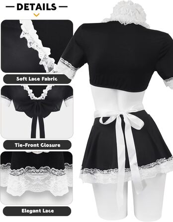 Костюм горничної для жінок: сукня з мереживним фартухом, косплей, чорний, розмір XXL-3XL