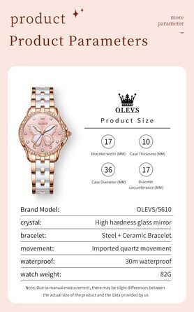Жіночий годинник OLEVS Elegant Luxury — розкішний кварцовий годинник з діамантами, колір рожеве золото, керамічне скло