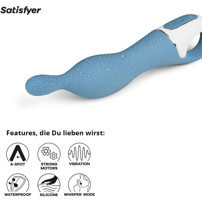 Вібратор Satisfyer A-Mazing 1: гнучкий наконечник для інтимної стимуляції, водонепроникний (IPX7), перезаряджається, для жінок (блакитний)