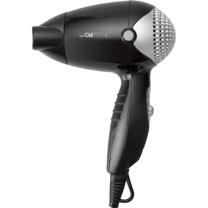 Дорожній фен для волосся Clatronic HT 3393, 1200 Вт, 2 режими температури та потужності, з поворотним концентратором, компактний, чорний/білий