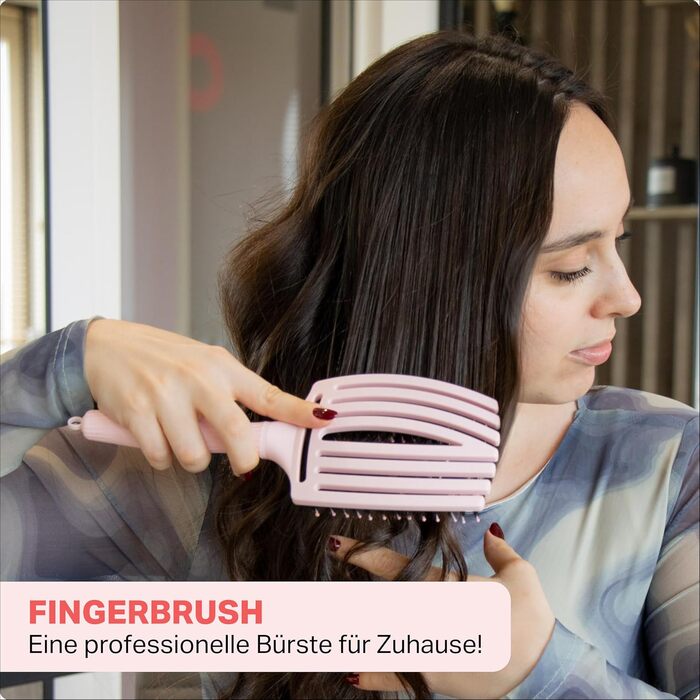 Щітка для волосся Olivia Garden Fingerbrush Care Iconic з щетиною кабана та нейлоном для гладкого стайлінгу та блиску, Large, Pastel Pink