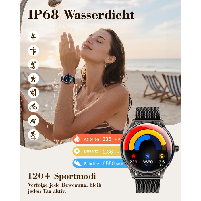 Смарт-годинник WalkerFit для жінок, круглий AMOLED дисплей 1.43
