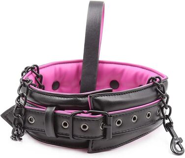 Чорне та рожеве шкіряне намисто для бондіджу та еротики: фетіш-намисто-рабське підв'язування з мотузкою