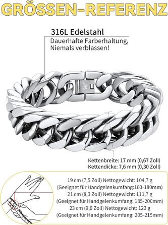 Чоловічий сталевий браслет-ланцюг Panzer від ChainsHouse, сріблястий, ширина 17 мм, довжина 19 см, у подарунковій коробці