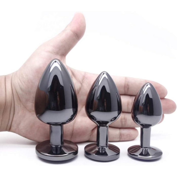 Набір анальних пробок 3 шт. з металу (Gunmetal) – велика, середня, мала. Підходить для початківців, жінок, чоловіків, пар. Кольори: синій, фіолетовий, рожевий. Іграшки для дорослих.