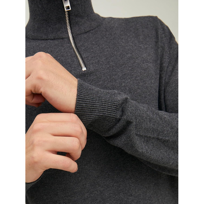 Чоловічий в'язаний кардиган Jack & Jones з чверть-застібкою на блискавці, однотонний (Розмір: L, Колір: Rosin)