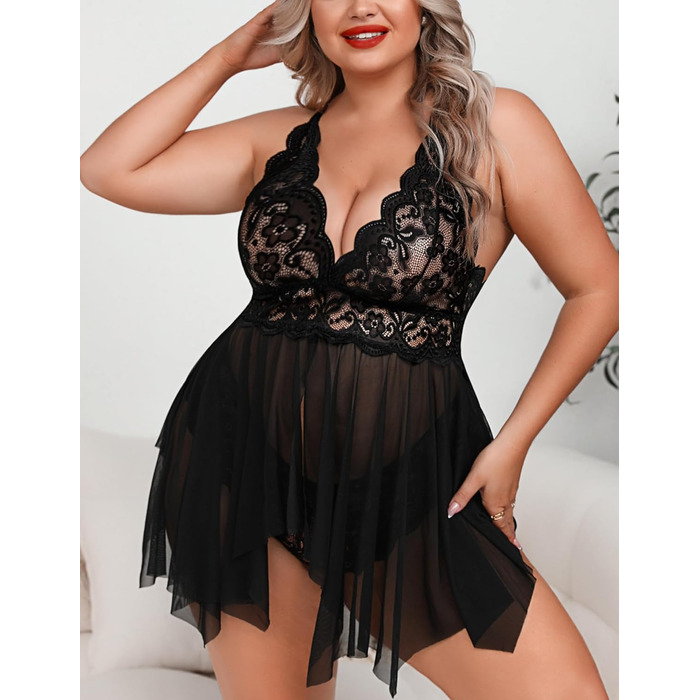 Боді з мереживом Aranmei для жінок великих розмірів, чорний, 4XL - сексуальна нічна сорочка, babydoll, відкритий крій