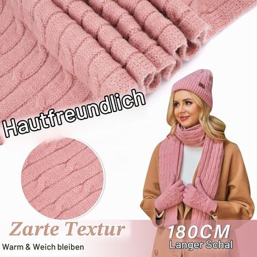 Зимовий подарунковий набір ZASFOU для жінок: тепла в'язана шапка-біні, шарф та сенсорні рукавички, рожевий, універсальний розмір