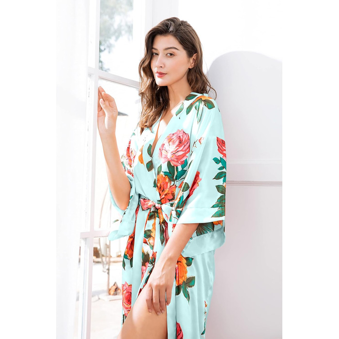 Халат жіночий шовковий максі з квітковим принтом, Babeyond, для дому та відпочинку