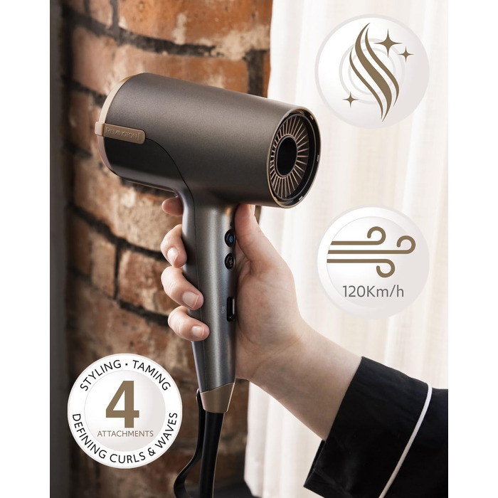 Фен для волосся Remington ONE D6077 з іонізацією та 4 насадками (дифузори, концентратори), 8 режимів роботи, швидка сушка