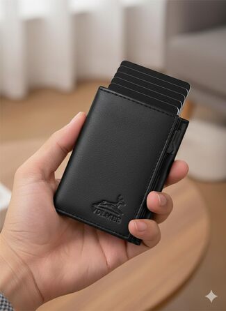 Шкіряний картхолдер Fa.Volmer POP-UP з монетницею та RFID захистом для чоловіків та жінок, чорний