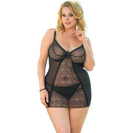 Чорна мереживна нічна сорочка-комбінезон з бюстгальтером та стрінгами для повних жінок, розмір XXL