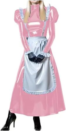 Сукня-уніформа для жінок DDINGHOONQPODFR, костюм для Хелловіну, косплей, рукава-буфи, клубна сукня, PVC-шкіра, чорний, 6XL