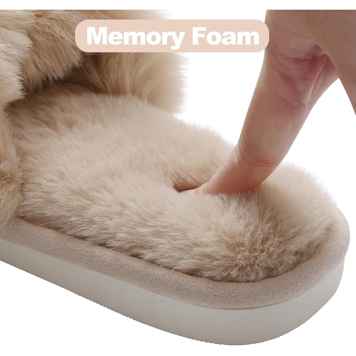 Жіночі плюшеві капці Evshine з ефектом пам'яті (Memory Foam), відкритий носок, колір камель, розмір 42/43 EU