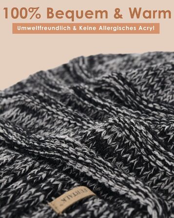 Жіноча в'язана шапка-біні FURTALK Slouch Beanie у стилі street style, тепла зимова шапка грубої в'язки, м'яка, чорно-сіра (один розмір)