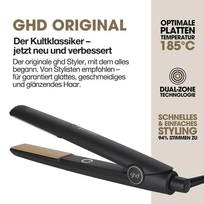 Випрямляч для волосся ghd original — стайлер для гладкості, локонів та хвиль з ефектом анти-фриз, Black