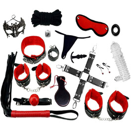 Набір для бонджа 18 предметів: фетши, наручники, маска для очей. SM-набір для початківців та досвідчених, чорний/червоний