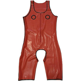 Чоловічий латексний комбінезон GAYLOP з вирізом у паху, без рукавів, чорно-жовтий, ручної роботи