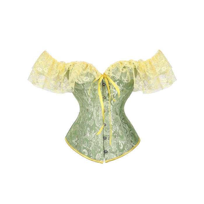 Жіноче корсетне бюстгальтер з шнурівкою, квітковий принт, вінтажний стиль, під грудьми, застібка спереду, XXL, B-зелений