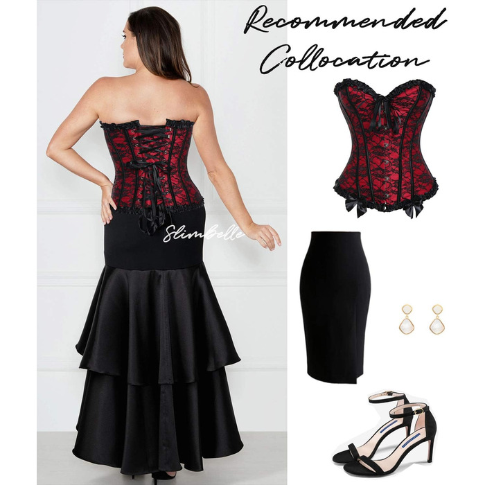 Корсетний топ SLIMBELLE для повного бюсту: готичний корсет з мереживом та імітацією шкіри, з банелом XL, червоний