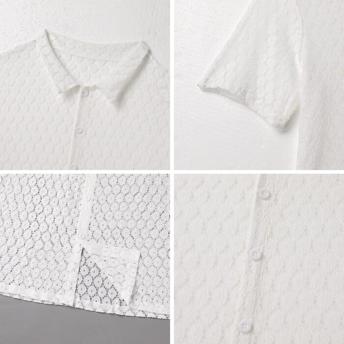 Чоловіча мереживна сорочка з короткими рукавами ABEHIK для рейв-вечірок та клубів (біла, S)