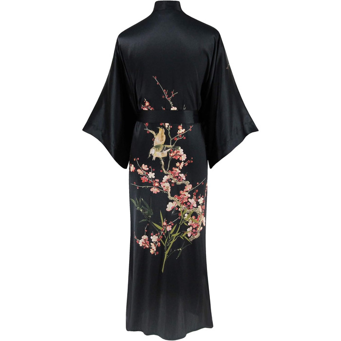 Шовковий халат-кімоно Ledamon для жінок, 100% шовк, квітковий дизайн, універсальний розмір, чорний колір