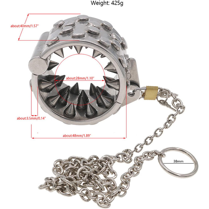 Сталевий пеніс-кільце з шипами PQKuss для розширення яєчок, SM-іграшка, 425г