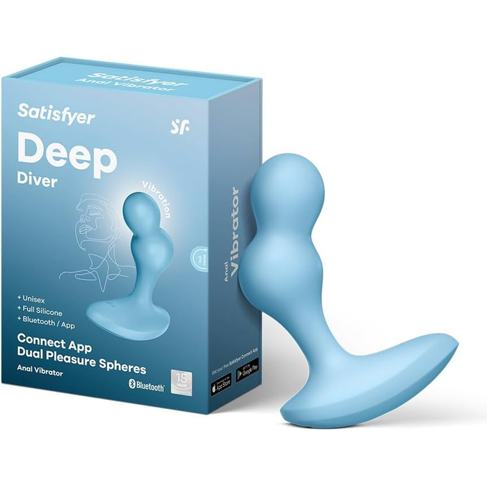 Анальні вібратори Satisfyer Deep Diver Connect App Bluetooth | З керуванням через додаток | Силікон | Водонепроникний IPX7 | Масаж простати для чоловіків та жінок | Компактний та дискретний | З вібрацією | Колір: Синій, Одиничний розмір