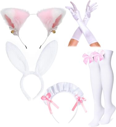 Костюм для косплею Irtysh Anime: Французька служниця з кроликом, солодкий та милий стиль Каваї, рожевий комплект з вушками, рукавичками та шкарпетками (XXL)