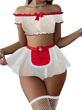 Сексуальний комплект нижньої білизни Foxiny: мереживний костюм, танга, 4 шт. (червоний/білий, S)