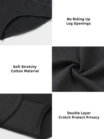 Сліпески жіночі бавовняні Wealurre, 5 шт. (3XL, чорний) з мереживом, жіноча білизна