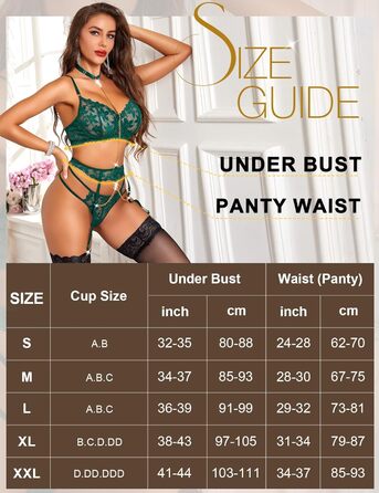 Жіночий комплект спідньої білизни RSOVE з мереживом: бюстгальтер, стрінги та пояси для панчіх (зелений, L)