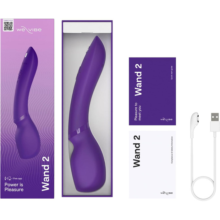 We-Vibe Wand 2: Масажер-вібратор для жінок - бездротовий, з керуванням через додаток, 10 рівнів інтенсивності, тихий, водонепроникний, перезаряджається. Колір: фіолетовий