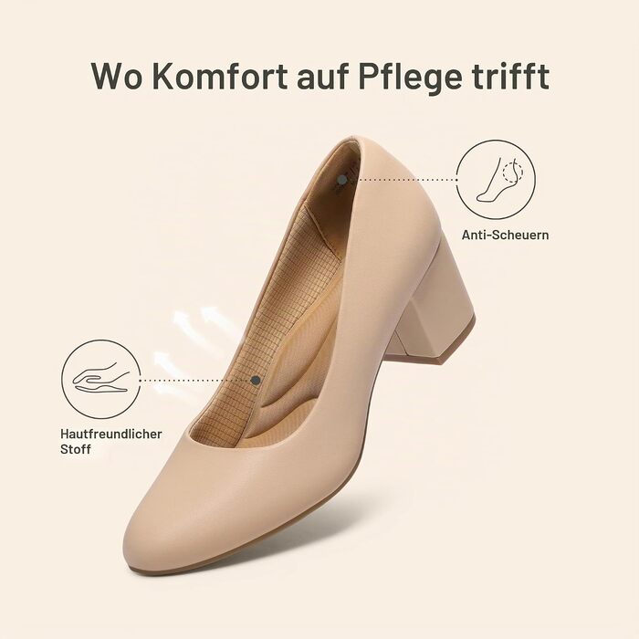 Жіночі туфлі-човники Dream Pairs із закритим носком, бежеві (Nude), PU-шкіра, розмір 40 EU