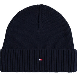 Зимня шапка-біні Tommy Hilfiger TH Flag з бавовни Pima, синя (Space Blue), універсальний розмір