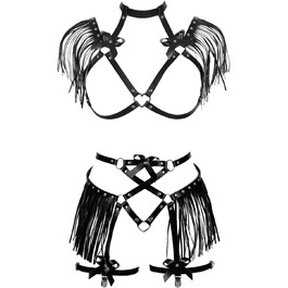 Жіночий корсет-набір з шнурівкою, корсет, шкіряний пояс, аксесуари для тіла, гарнітура, чорний. Ідеально для вечірок, танців, готичного стилю.