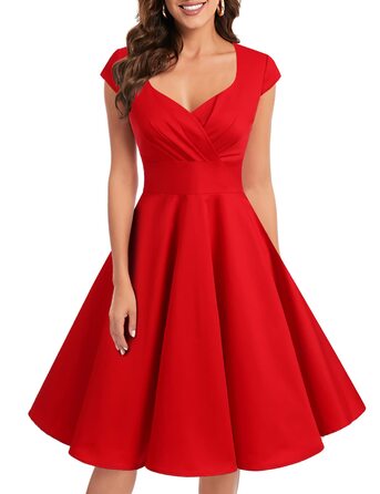 Сукня вінтаж Bbonlinedress 1950-х у стилі ретро, коктейльна, Rockabilly, з V-поглибленням, плісирована, червона, для вечірок та особливих подій