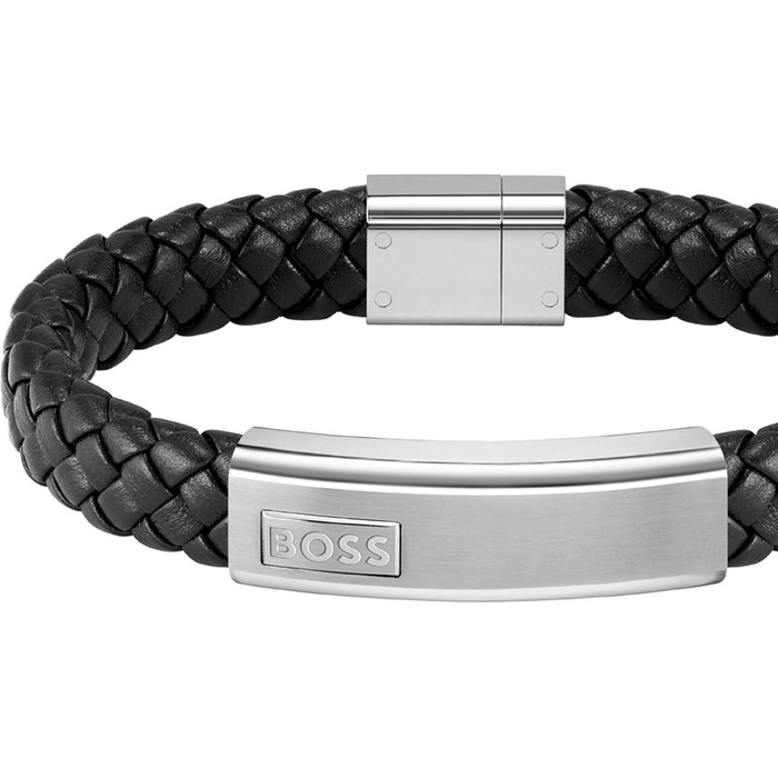 Чоловічий шкіряний плетений браслет BOSS Jewelry колекція LANDER, чорний