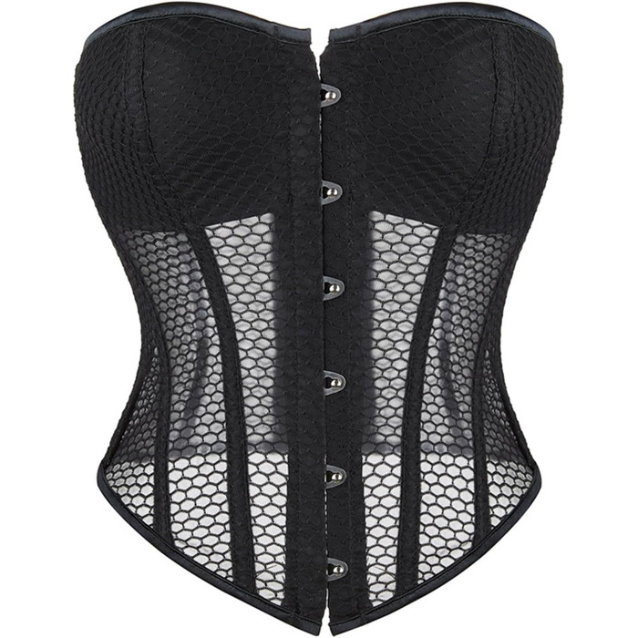 Топ-корсет жіночий у стилі Ренесанс з сітчастими вставками для вечірніх образів – на побачення, осінні луки. Милий топ-кроп для вечірки, клубу. Трапецієвидний топ з корсетним шнуруванням (#01-чорний, L)