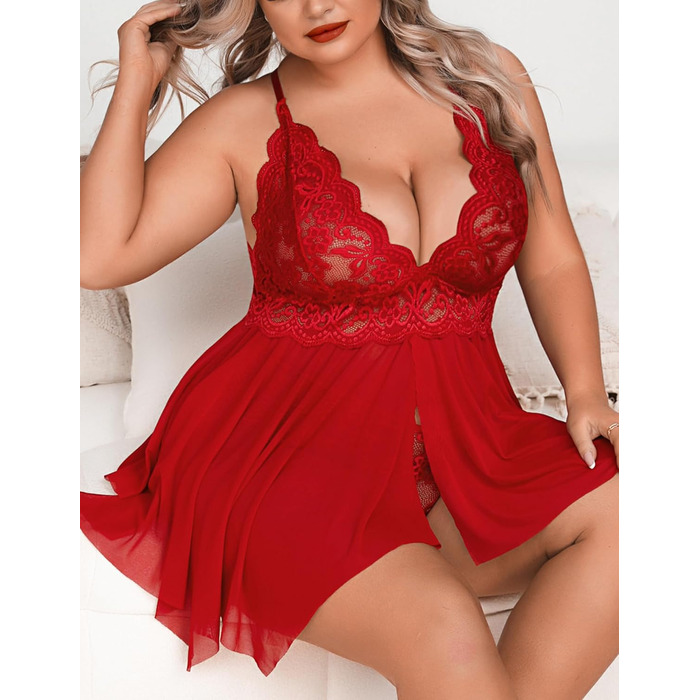 Квіткова нічна сорочка-боді Aranmei для жінок великих розмірів, червона, XXL