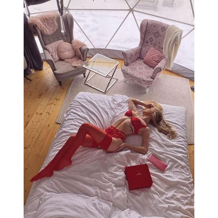 Червоний жіночий комплект спідньої білизни Obsessive: бюстгальтер, корсетний пояс та стрінг, подарункова коробка, S-M