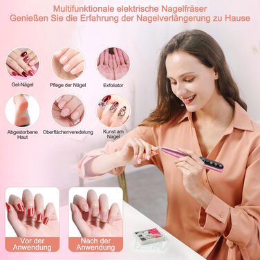 Професійний бездротовий апарат для манікюру та педикюру NAILGIRLS 35000 об/хв, електрична пилка для нігтів, гель-лаків та акрилу, набір 11 в 1, рожевий