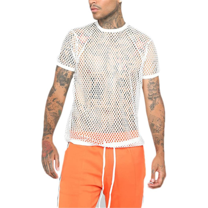 Чоловіча футболка з сітки з ефектом прозорості у стилі ретро, сітка, футболка у стилі хіп-хоп, Bollrllr