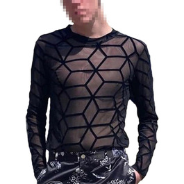 Чоловіча футболка Deepsko з сітчастою вставкою, прозора, однотонна, з довгим рукавом