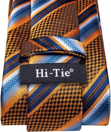 Набір чоловічих аксесуарів Hi-Tie: шовкова краватка, нагрудна хустка, запонки та затикачка для весіль та бізнесу (Помаранчевий/Синій)