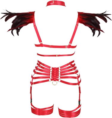 Набір пір'я для жінок PETMHS: корсет, бюстгальтер, клітка, готичний стиль, карнавал, костюм, червоний, великі розміри