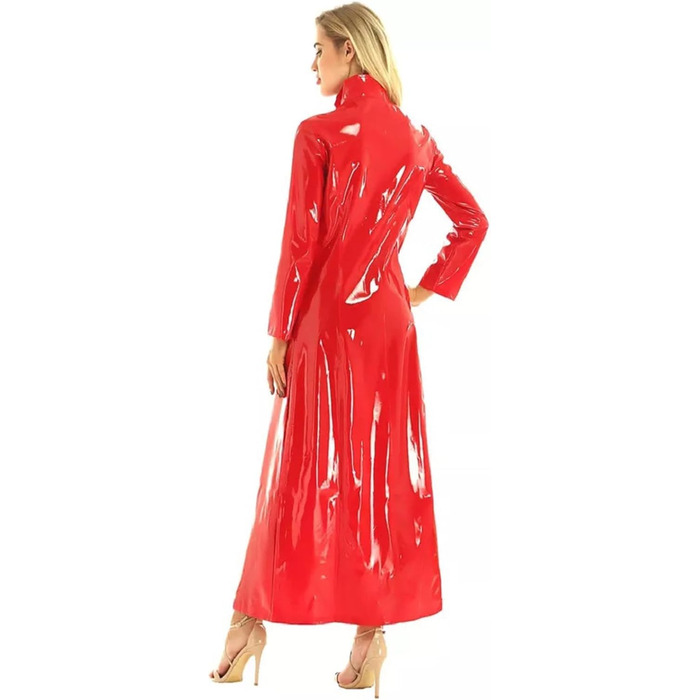 Жіночий тренч з лакованої шкіри, довгий, червоний (XL)