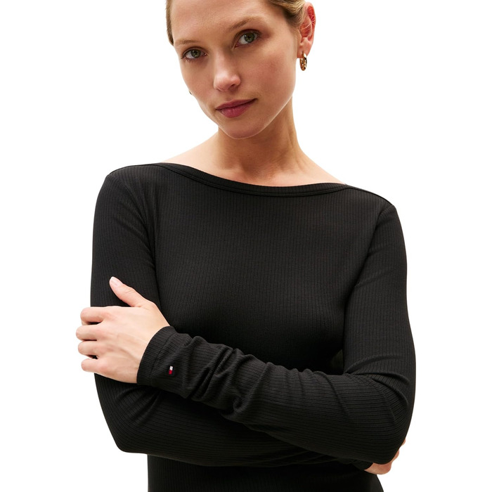 Сукня облягаючого силуету Tommy Hilfiger Rib Flare Midi з U-подібним вирізом, чорна (L)