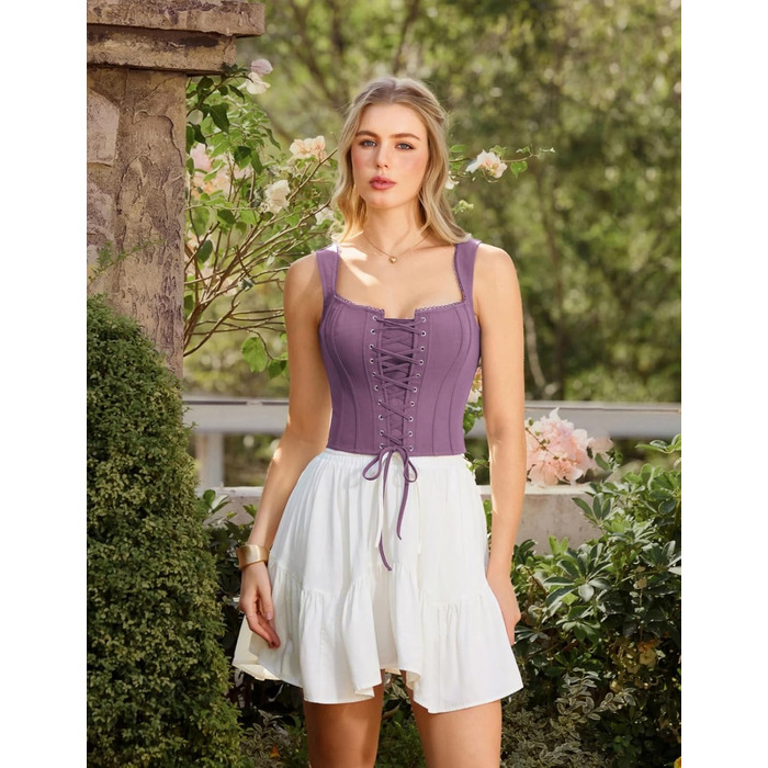 Жіночий корсет-топ SCARLET DARKNESS з шнурівкою, стиль Ренесанс, Пірат, Готика, бюстєль (14, фіолетовий)